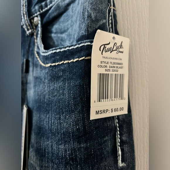 True Luck Mens Jeans Blue Tag Size 32/32 Straight Stretch Denim NWT - Picture 3 of 6